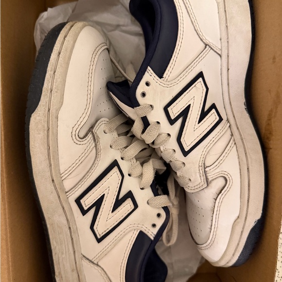 New Balance White and Navy Athletic Shoes - Picture 2 of 4